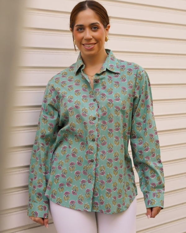 Camisa Estampada Verde Agua