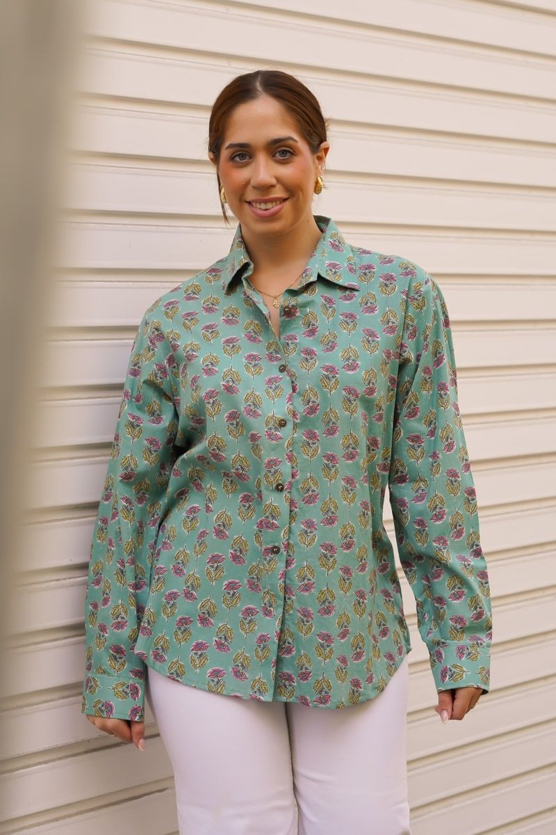 Camisa Estampada Verde Agua