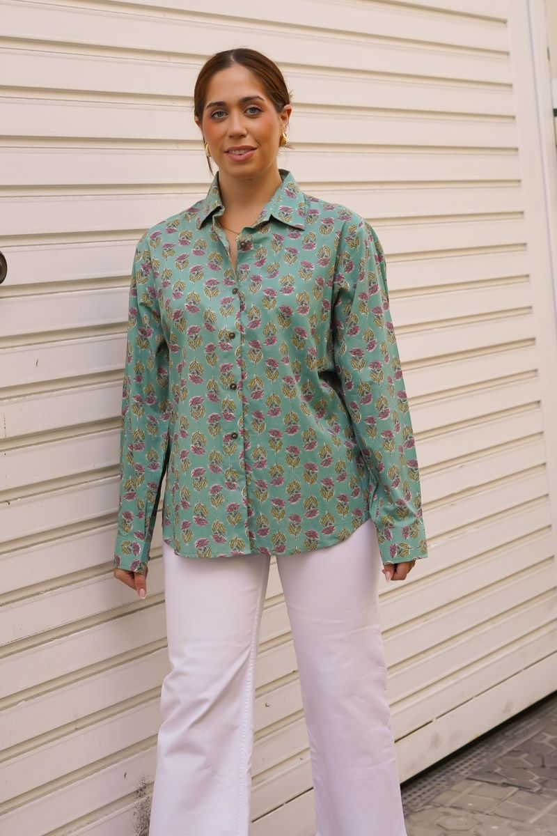 Camisa Estampada Verde Agua - Imagen 2