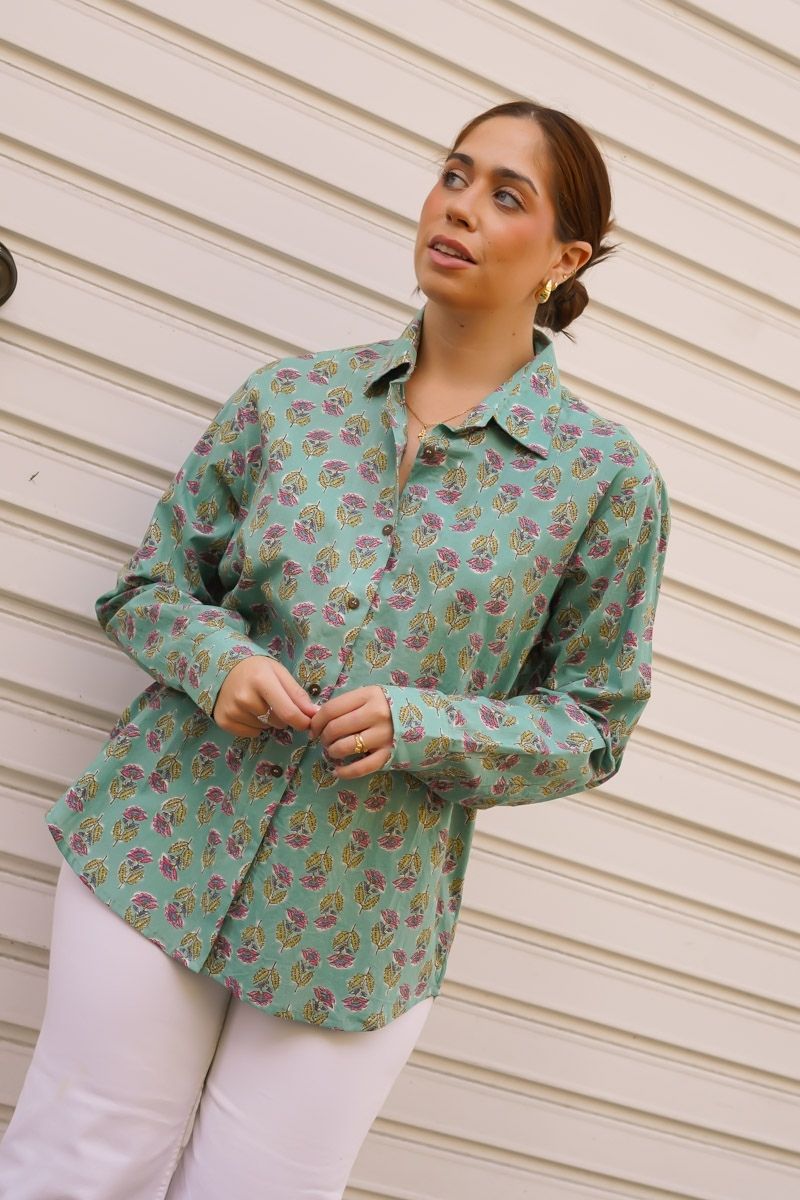 Camisa Estampada Verde Agua - Imagen 3