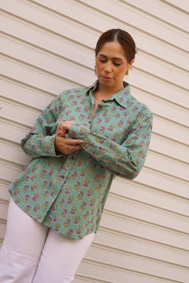 Camisa Estampada Verde Agua - Imagen 4
