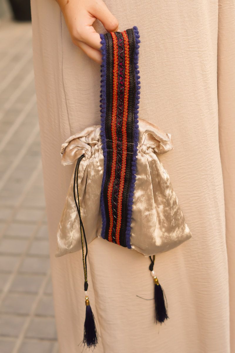 Bolso Dorado Cenefa Azul