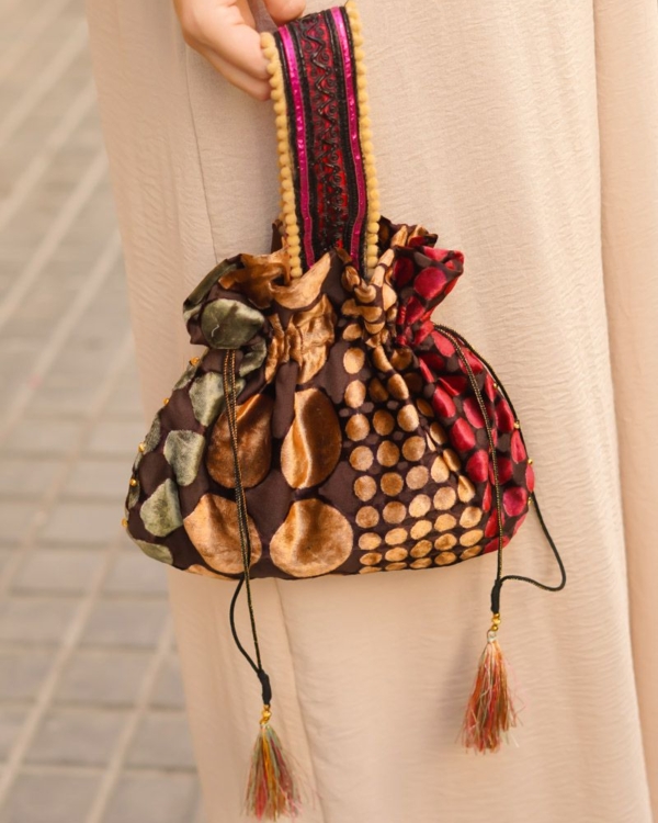 Bolso Tela Marrón Lunares