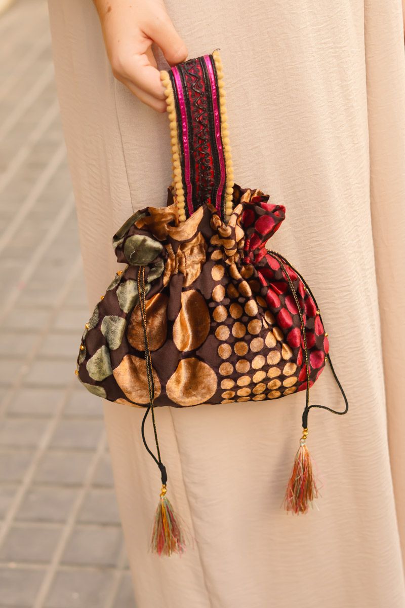 Bolso Tela Marrón Lunares