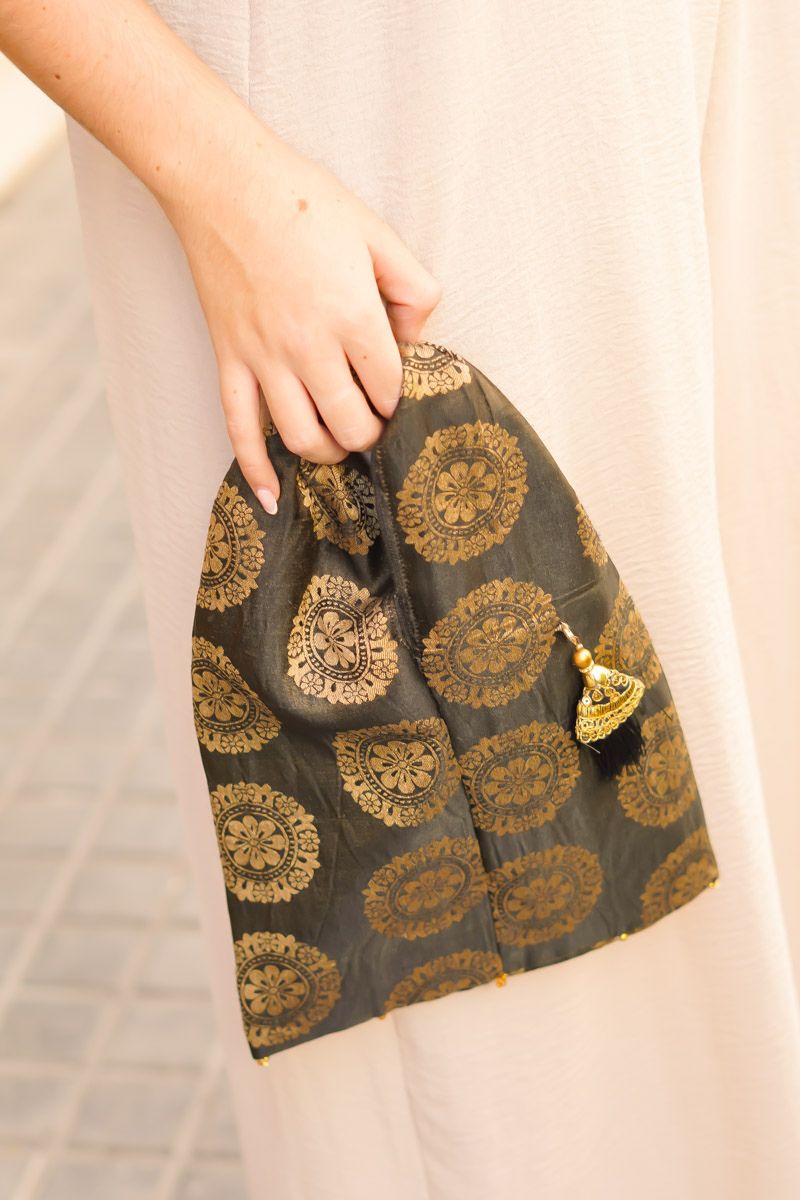 Bolso Tela Marrón y Dorado