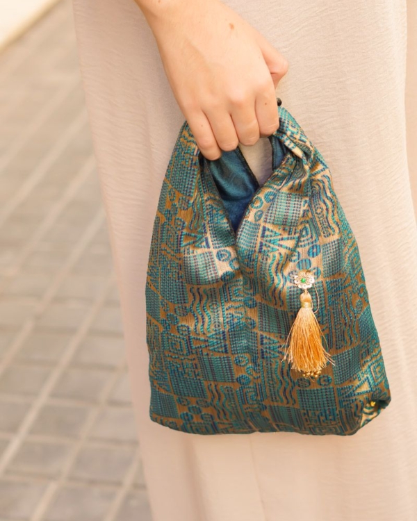 Bolso Tela Azul y Dorado