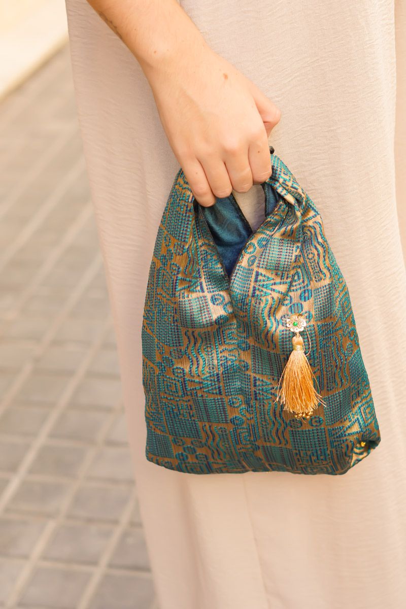 Bolso Tela Azul y Dorado