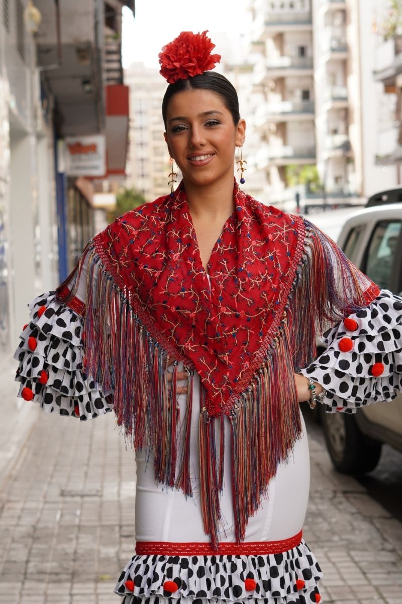 Mantoncillo Flamenca Burdeos Flores - Imagen 2