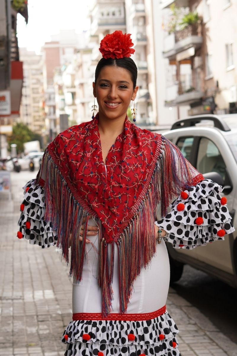 Mantoncillo Flamenca Burdeos Flores - Imagen 3