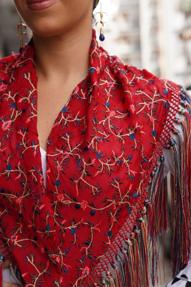 Mantoncillo Flamenca Burdeos Flores - Imagen 4