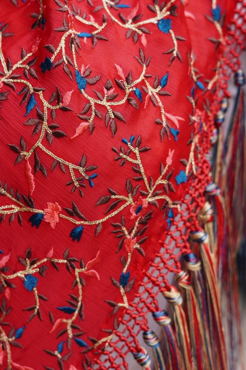 Mantoncillo Flamenca Burdeos Flores - Imagen 5