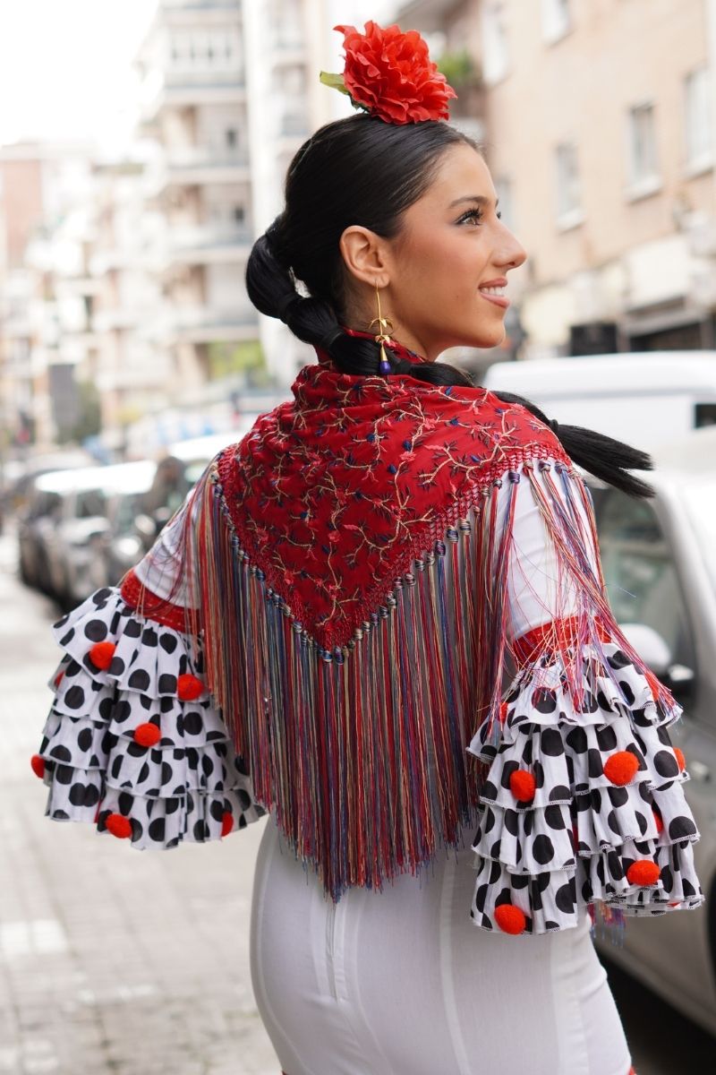 Mantoncillo Flamenca Burdeos Flores - Imagen 6