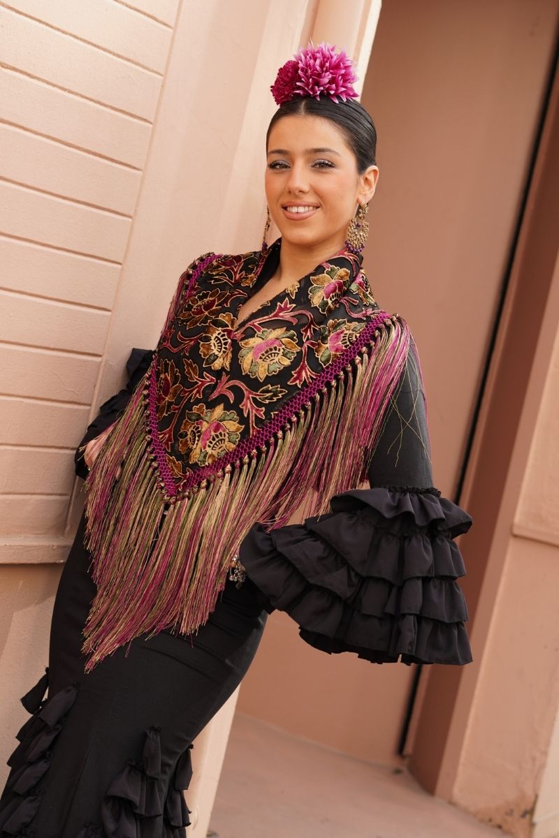 Mantoncillo Flamenca Buganvilla Dorado - Imagen 2