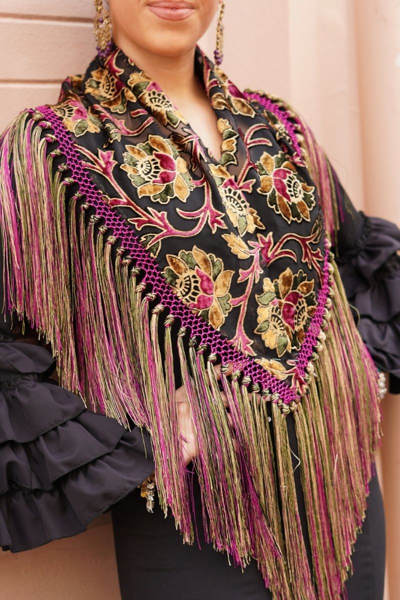 Mantoncillo Flamenca Buganvilla Dorado - Imagen 3