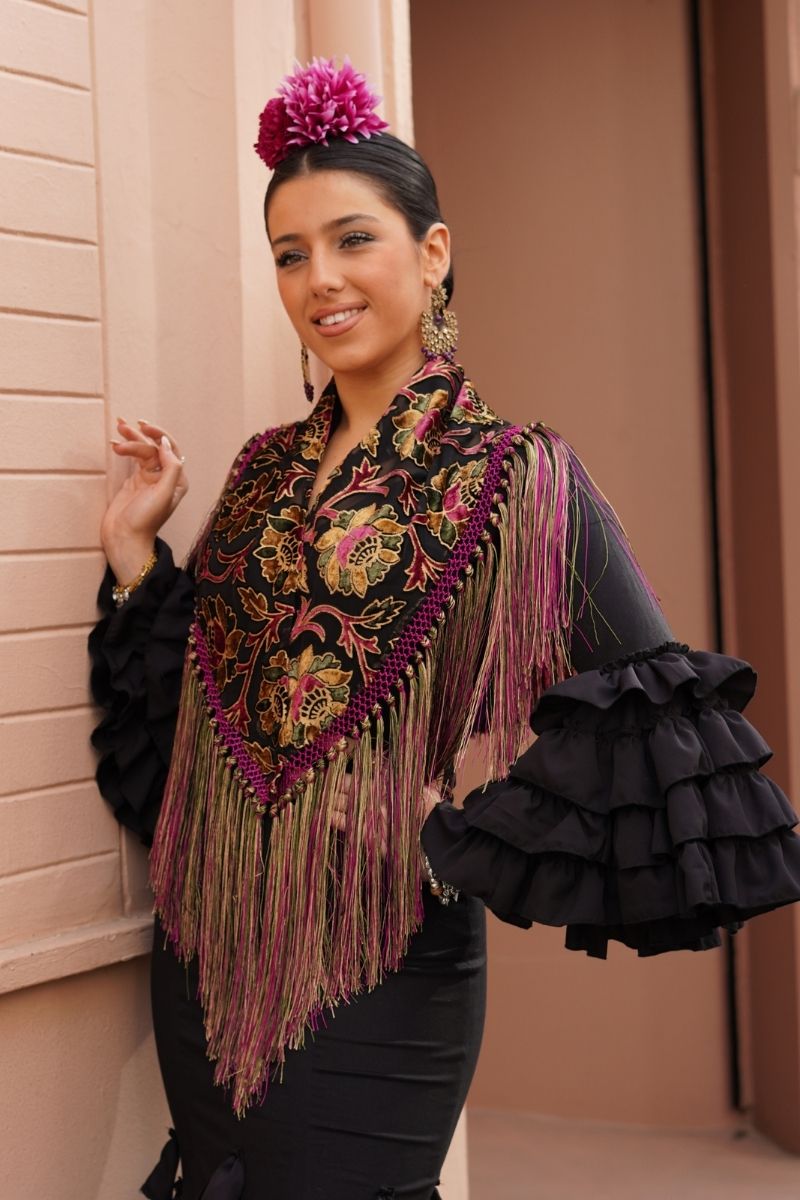 Mantoncillo Flamenca Buganvilla Dorado - Imagen 4