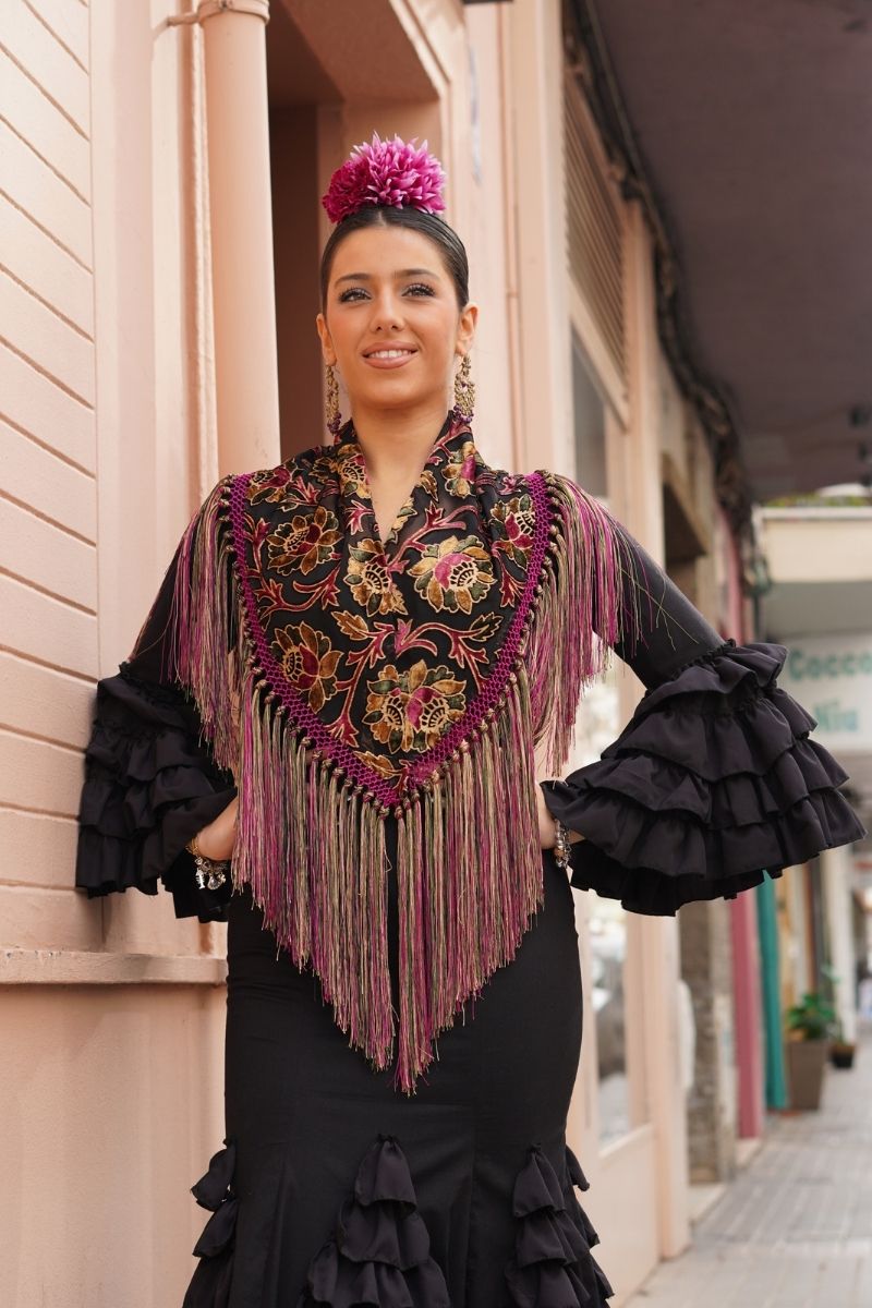 Mantoncillo Flamenca Buganvilla Dorado - Imagen 5