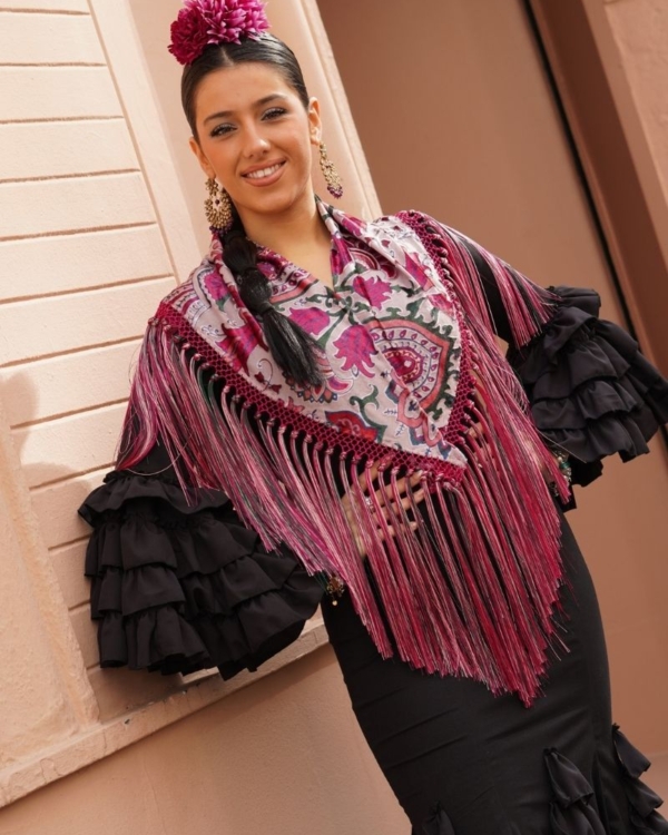 Mantoncillo Flamenca Terciopelo Rosa