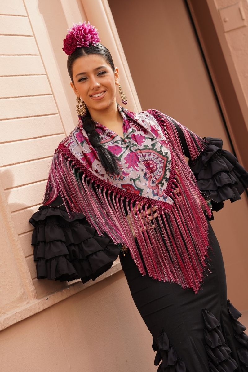 Mantoncillo Flamenca Terciopelo Rosa