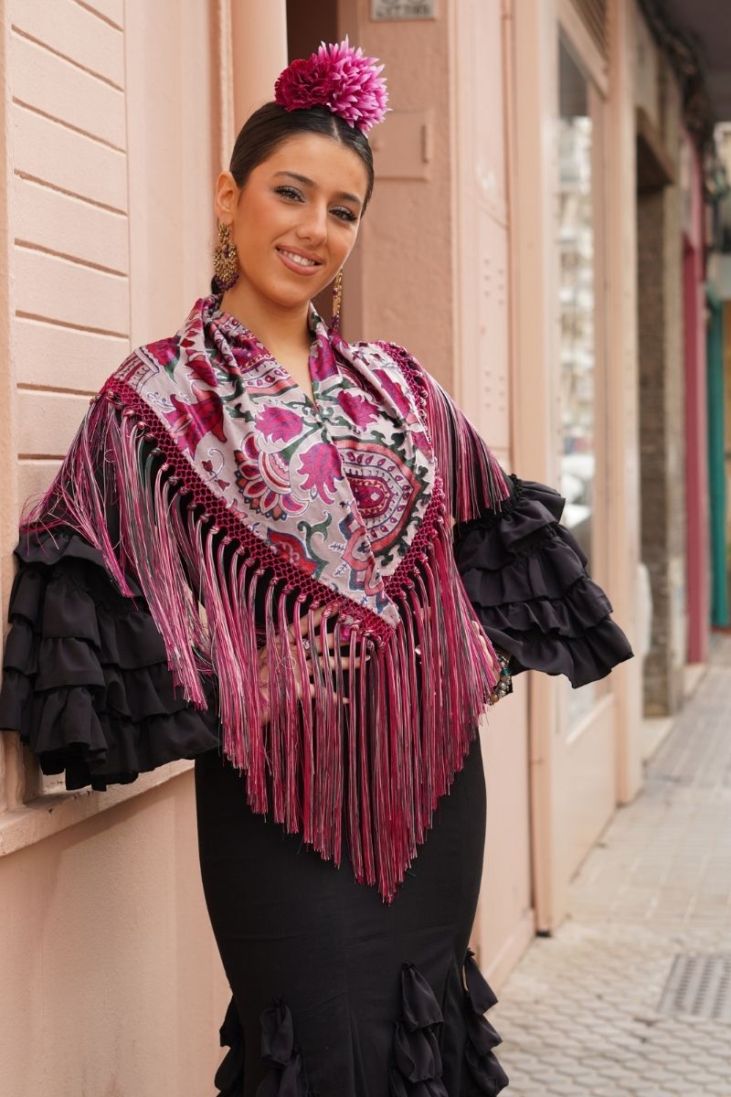 Mantoncillo Flamenca Terciopelo Rosa - Imagen 4