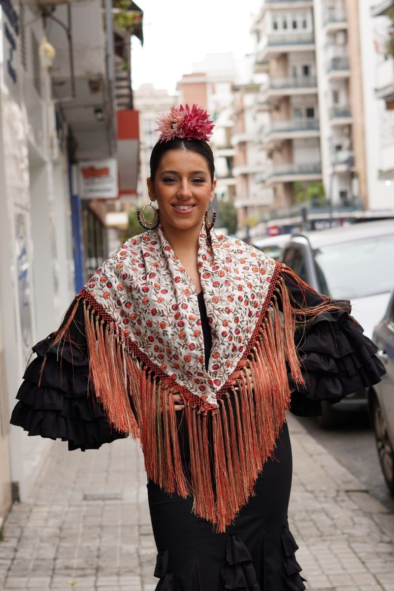 Mantoncillo Flamenca Flores Salmón - Imagen 2