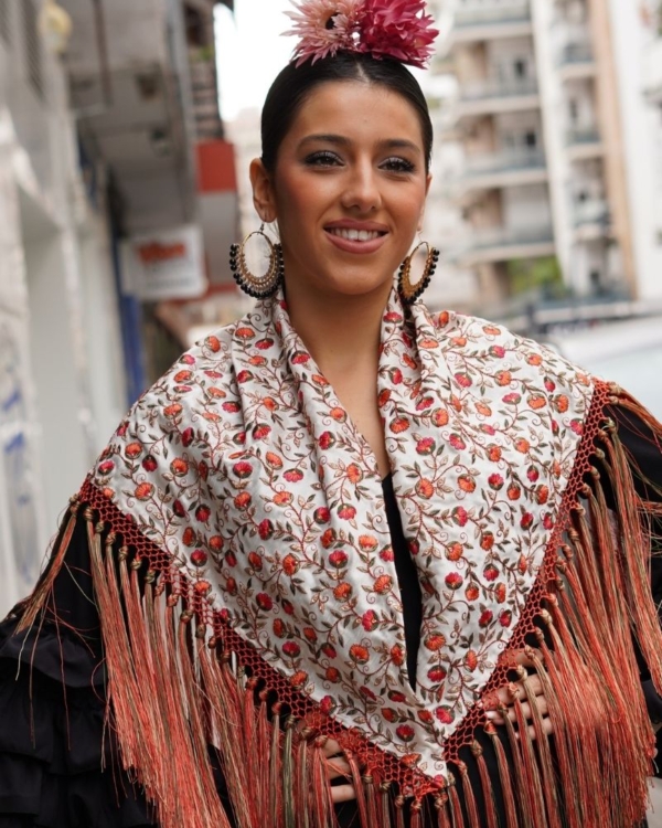 Mantoncillo Flamenca Flores Salmón