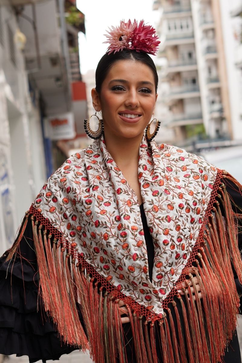 Mantoncillo Flamenca Flores Salmón