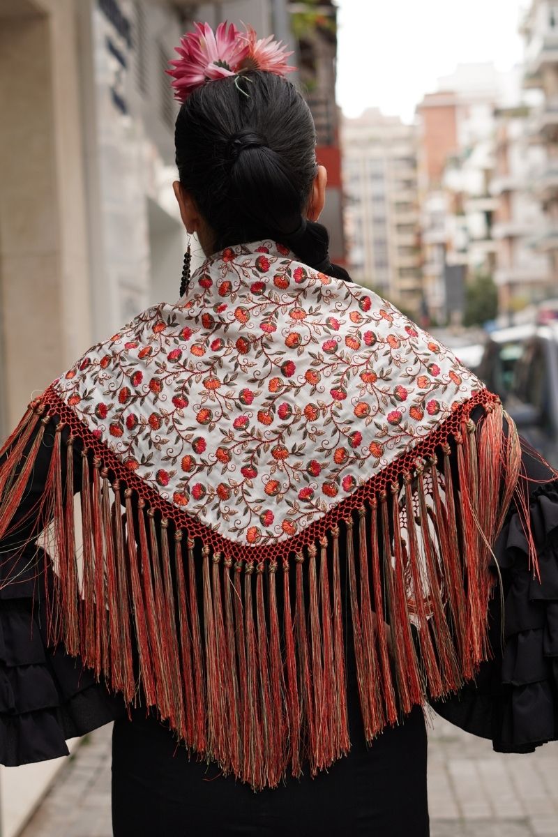 Mantoncillo Flamenca Flores Salmón - Imagen 4