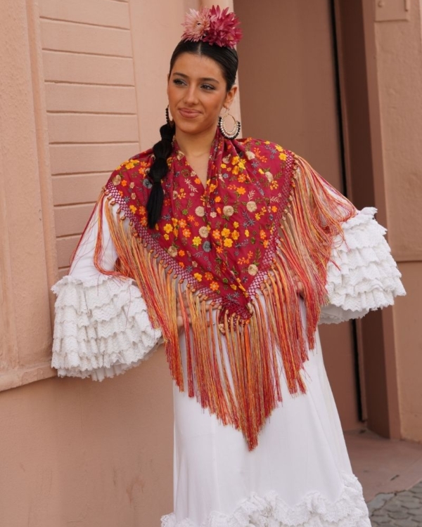 Mantoncillo Flamenca Flores Rosa