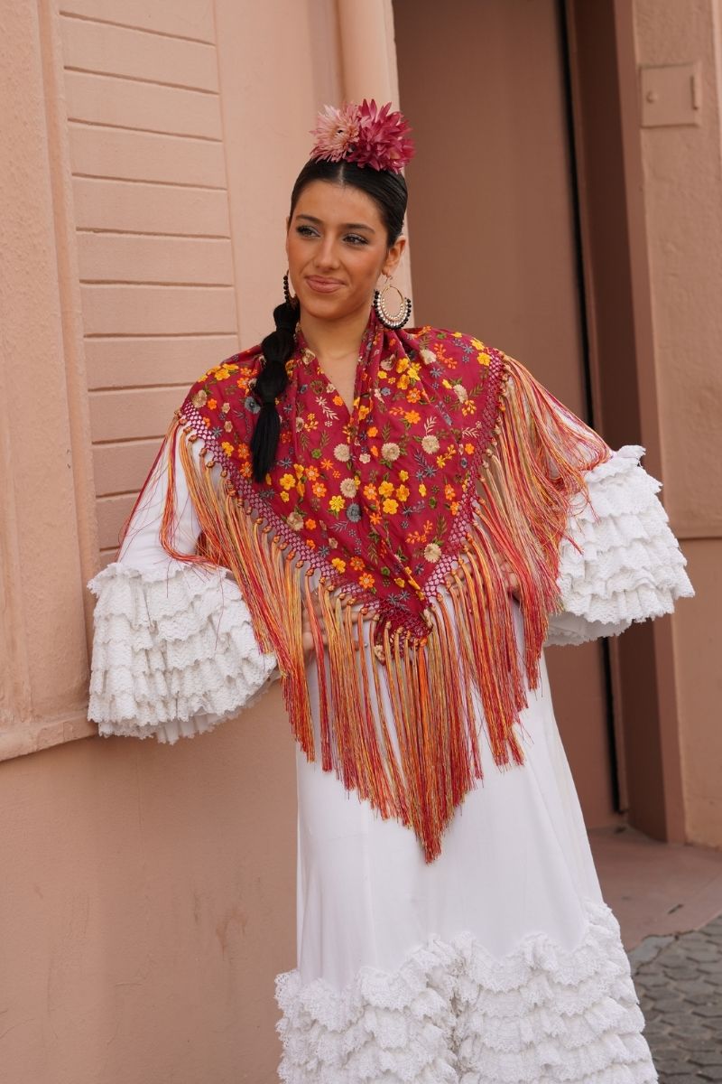Mantoncillo Flamenca Flores Rosa