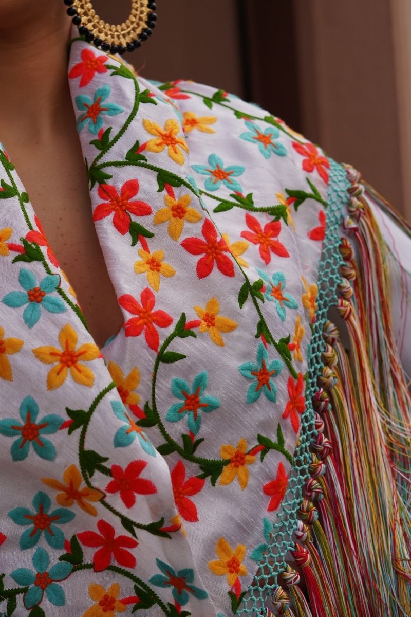 Mantoncillo Flamenca Flores Blanco - Imagen 5